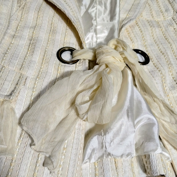 Vintage Feline Blazer Medium Ivory Shimmer Stripe Coquette Dollette Ruffle Y2K - Picture 5 of 10